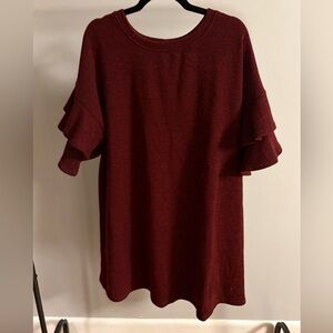 She + Sky Burgundy Ruffle Sleeve Ribbed Tunic